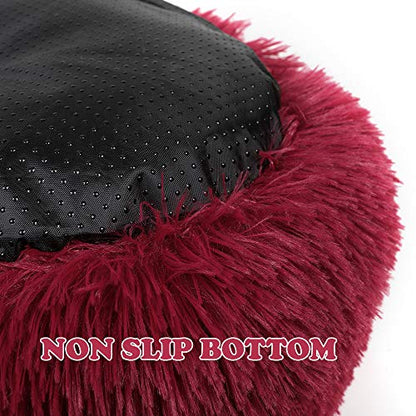otoez Kitten Puppy Bed Extra Small XS Round Dog Cat Beds Anti Anxiety Plush Pet Calming Donut Bed with Non-Slip Waterproof Bottom, Washable (15.7", Dark Red) - color: Dark Red, size: 15.7"