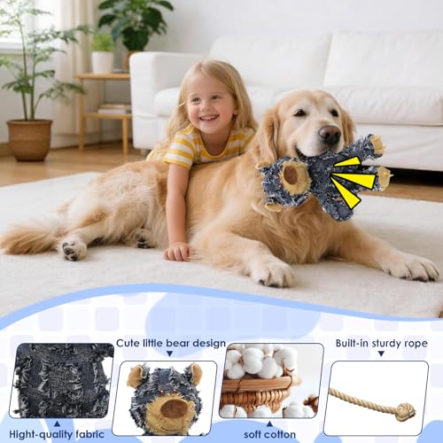 MAXBECK Dog Companion for Heavy Chewers- Indestructible Robust Bear Dog Toy, Resistant Squeaky Dog Toys for Heavy Chewers, Unbreakable Stuffed Plush Dog Toys for Aggressive Chewers (C-Navy+Oak) - color: C-Navy+Oak