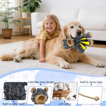 Dog Companion For Heavy Chewers- Indestructible Robust Bear Dog Toy, Durable Squeaky Dog Toys For Heavy Chewers , Unbreakable Stuffed Plush Dog Toys For Aggressive Chewers (H-G-Navy+Oak+Purple) - color: H-G-Navy+Oak+Purple