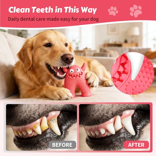 Dog Chew Toys Floating Squeaky Toy for Puppy Toothbrush Teething Cleaning Toys Outdoor Swimming Interactive Tough Toys for Small and Medium Dogs - color: Monster-red