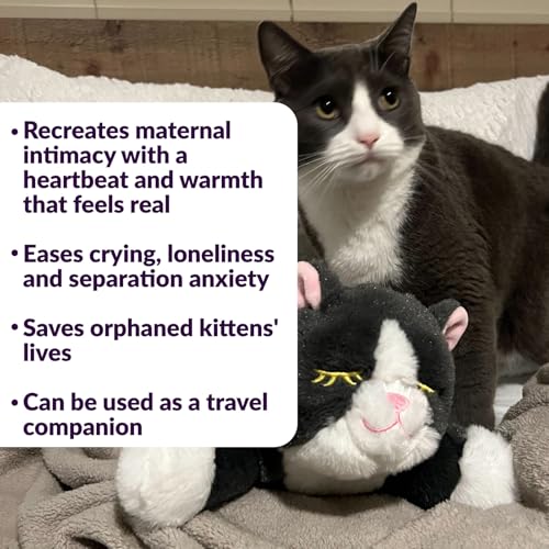 Snuggle Kitty Heartbeat Cat Toy for Kittens and Cats with Real-Feel Pulse and Heat Pack, Calming Sleep Aid for Cat Anxiety, New Kitten Essentials - Grey and White - color: Grey & White