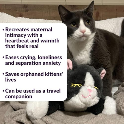 Snuggle Kitty Heartbeat Cat Toy for Kittens and Cats with Real-Feel Pulse and Heat Pack, Calming Sleep Aid for Cat Anxiety, New Kitten Essentials - Grey and White - color: Grey & White