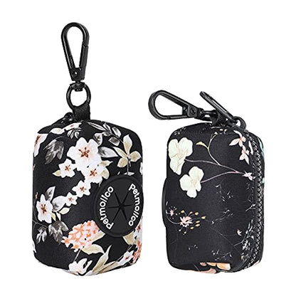 Dog Poop Bag Holder Leash Attachment, Waste Bag Dispenser Zippered Pouch - 2 Pack, Fits Any Leash, Includes Free Roll of Bags, Yellow White Blooming - color: Yellow White Blooming