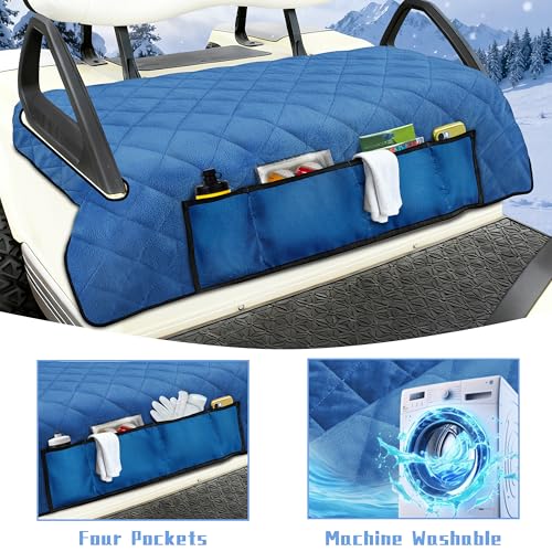 Golf Cart Seat Covers with 4 Front Pockets, Thick Seat Towel Blanket with Non-Slip Backing, Fits EZGO, Club Car, Yamaha and More 2 & 4 Passenger Golf Carts, Blue - color: Blue