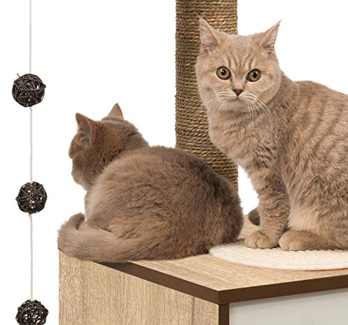 Vesper Cat Tree, High Base, Oak, 52063, 56 x 56 x 81.5 cm (22 x 22 x 32 in) - color: Oak