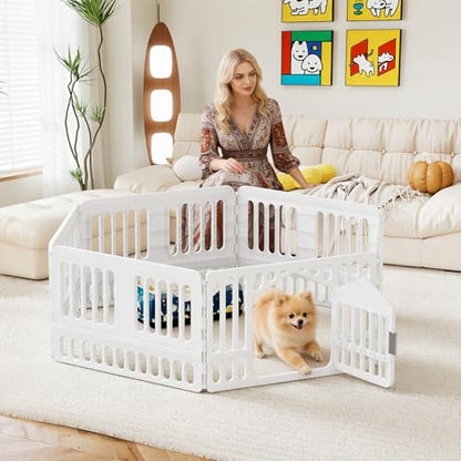 FDW Dog Playpen with Door, 24 Inch Puppy Play Pen for Small Dogs, Indoor Outdoor Plastic Pet Fence, Secure Locking Gate Pen, 38" L x 38" W x 24" H, White (6 Panels) - size: 6 Panels