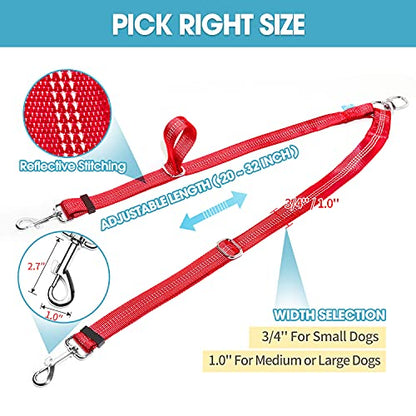 Two Dogs Leash Splitter, Tangle-Free 360° Swivel and Length Adjustable with Triple Reflective Threads for Night Walking