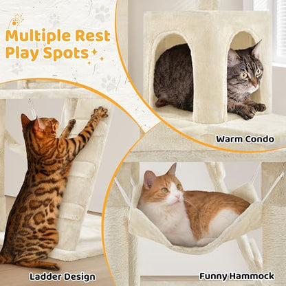 Yaheetech Cat Tree, 54in Tall Cat Tower for Indoor Cats with Extended Platform & Basket, Spacious Cat Condo, Funny Hammock, Scratching Posts and Ladder, Beige - color: Beige