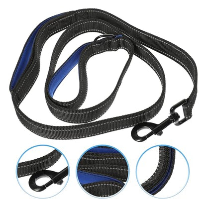 Balacoo Adjustable Double Handle Dog Leash, Traffic Control Pet Lead Rope with Comfortable Non-Chafing Soft Grip, Sturdy Grey and Blue Walking Leash for Puppy Training and Dog Walking