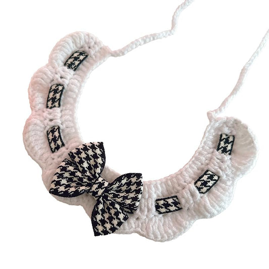 Spring Cat Collar Cute Breakaway Safe Adjustable Cat Collars for Cats Small Dogs Soft Knitted Neck Decor Kitten Collar Girl Cat Supplies for Indoor Cats Pet Collar Accessories (Black White Plaid Bow) - color: Black White Plaid Bow