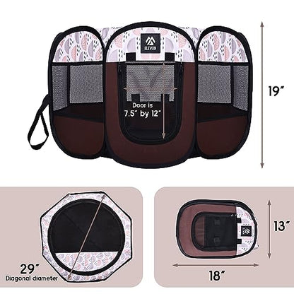 Elevon Portable Pet Playpen, Dog Playpen Outdoor Tent Kennel, Water-Resistant Cat Kitten Playpen with Carrying Case Collapsible Travel Bowl, Foldable Puppy Playpen Crate with Removable Shade Cover - color: Brown