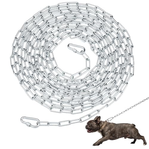 Frienda 30ft Galvanized Heavy Duty Dog Chain Tie Out Heavy Duty Chain 3mm Chew Proof with 2 Safety Clips Rust Resistant Outdoor Dog Leash for Yard Camping Hiking Park Travel 440lbs Break Strength