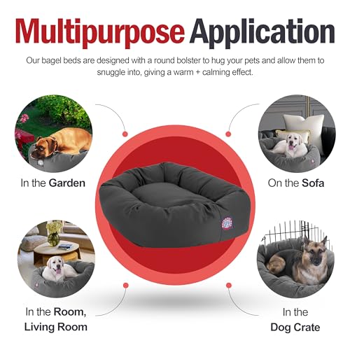 Majestic Pet Dog Bagel Calming Bed, 40x29x9in, Soft Round Pet Bed with Spine Support, Fluffy Donut Dog Bed, Large, Gray - color: Gray