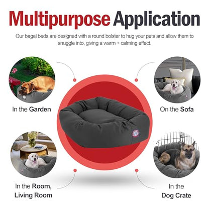 Majestic Pet Dog Bagel Calming Bed, 40x29x9in, Soft Round Pet Bed with Spine Support, Fluffy Donut Dog Bed, Large, Gray - color: Gray