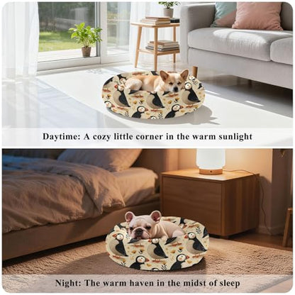 Calming Donut Dog Bed Puffins Floret Design, 22" Washable Pet Lounger with Removable Cover, Cozy Cushion Comfort Nest for Medium Dogs - size: Medium