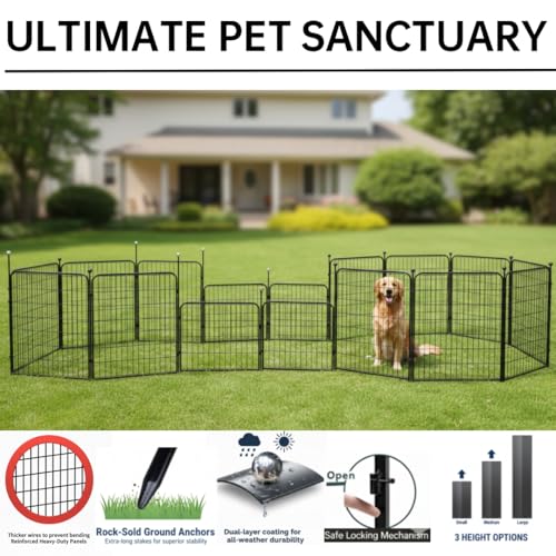 Puppy Playpen, IGOOUO 24'' Portable Dog Playpen with Easy-Carry Straps,4 Panels Dog Pen Play Pen for Small Dogs,Rustproof Pet Playpen for Camping RV Yard(with One Door) - size: 24'' High