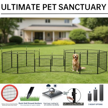 Puppy Playpen, IGOOUO 24'' Portable Dog Playpen with Easy-Carry Straps,4 Panels Dog Pen Play Pen for Small Dogs,Rustproof Pet Playpen for Camping RV Yard(with One Door) - size: 24'' High