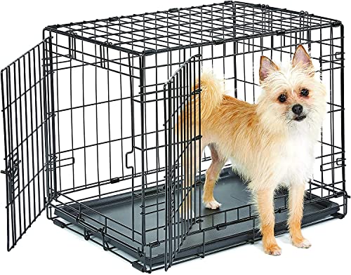 Midwest Homes for Pets 24-Inch New World Crate for Small Breeds, 12-20 lbs, Double Door Folding Dog Crate, Leak-Proof Tray & Secure Latches, Portable, Durable & Easy to Assemble - size: 24.8"L x 17.9"W x 19.5"H