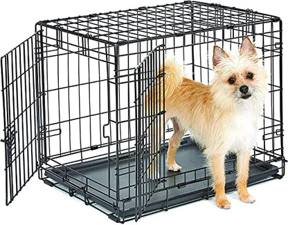 Midwest Homes for Pets 24-Inch New World Crate for Small Breeds, 12-20 lbs, Double Door Folding Dog Crate, Leak-Proof Tray & Secure Latches, Portable, Durable & Easy to Assemble - size: 24.8"L x 17.9"W x 19.5"H