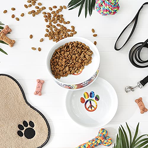 Bone Dry Ceramic Food Bowls, Non-Slip & Dishwasher Safe, Large Set, 7.5x2.4, Peace Paw, 2 Count - color: Peace Paw, size: Large Set, 7.5x2.4"