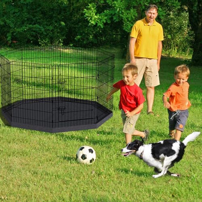 Pet Playpen Dog Pen Foldable Dog Exercise Fence 8 Panels 36 Inch Kennels Pet Playpen Options Ideal for Pet Medium Animals Outdoor Indoor (Playpen with Bottom Pad) - style: 24'' x 36'' with Bottom cover