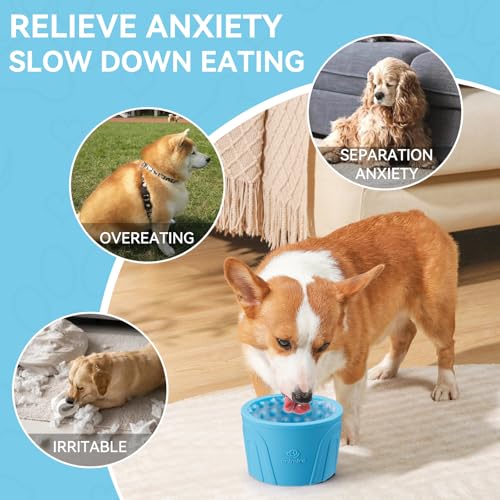 Dog Slow Feeder Lick Bowl, Anxiety Relief Dog Licking Mat Treat Dispenser, Non-Slip Anti-Choking Slow Eating Lick Bowl for Small Medium and Large Breed Dogs, BPA Free Silicone - color: Light blue, size: S