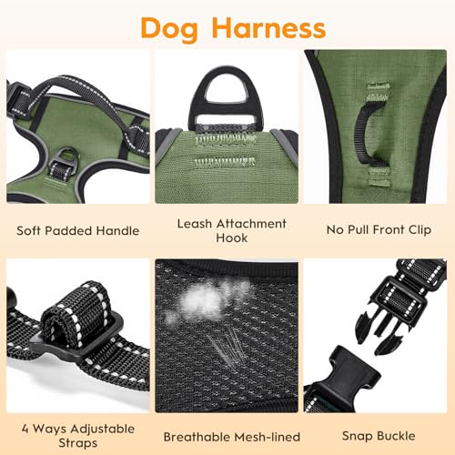 No Pull Dog Harness, No Chock Reflective Adjustable Soft Padded Pet Vest with Easy Control Handle, Easy Wearing with Stylish, Reinforced Knot, 2 Buckles - color: Army Green, size: X-Small