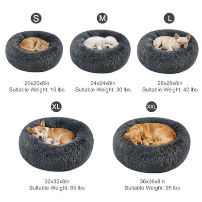 Dog Calming Beds for Small Medium Large Dogs - Round Donut Washable Puppy Dog Bed, Anti-Slip Faux Fur Fluffy Donut Cuddle Anxiety Cat Pet Bed(20" Dark Grey) - color: Dark Grey, size: 20"L x 20"W x 8"Th