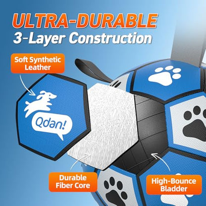 QDAN Dog Ropes Toys, Soccer Ball with Straps, Puppy Birthday Gifts, Durable Balls for Medium Large Dogs-Blue&Grey（8 Inch） - color: Blue Gray, size: Large Size 3 (8")