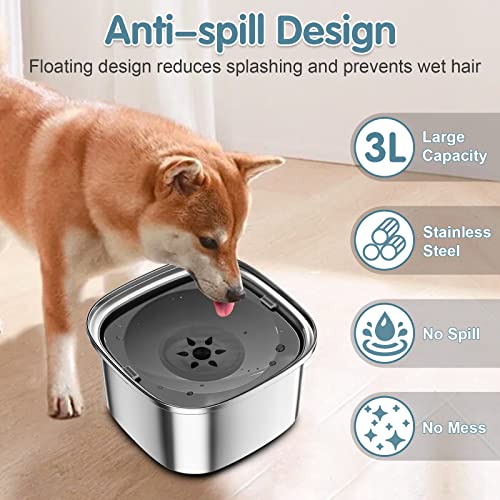 UPSKY 3L Dog Water Bowl 101oz Stainless Steel No Spill Large Capacity Dog Food Water Bowl Slow Water Feeder, Spill Proof Pet Water Dispenser Vehicle Carried Travel Water Bowl - color: gray, size: 3l