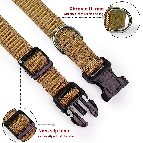 Reflective Dog Collar with Buckle Adjustable Safety Nylon Collars for Small Medium Large Dogs, Brown XL - color: Brown, size: XLarge :Width 1",Neck 16-26"