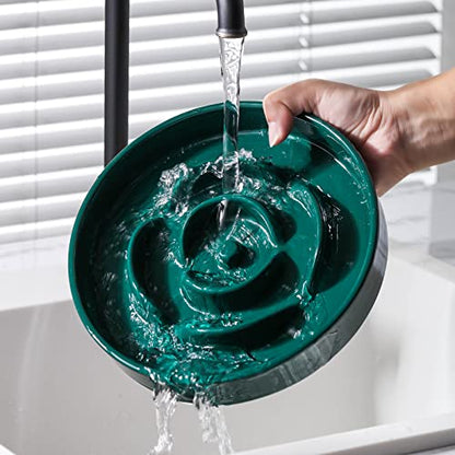 8.66 in Green Ceramic Slow Feeder Dog Bowl for Medium and Large Breed,Pet Feeding Dog Food Water Dish Heavy Weighted,Puppy Bowl for Fast Eaters,Puzzle Slow Eating Dish Modern Cute - color: Deep Green Slow Feeder