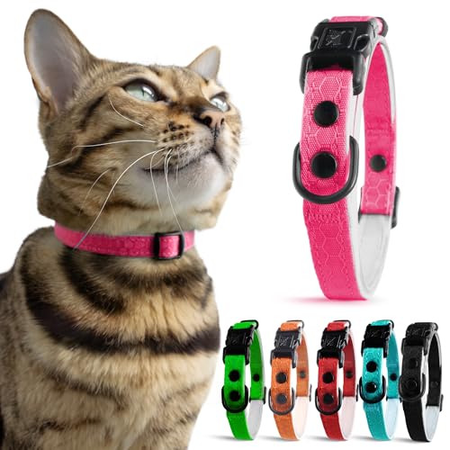 OutdoorBengal Pink Breakaway Kitten Collar - Ultra Safe Quick Release Cat Collar for Small Kittens Under 6 Months – Soft-Padded, Lightweight, Adjustable, Thin and Comfortable, No Bell (Pink, Kitten) - color: Flamingo Pink, size: Kitten