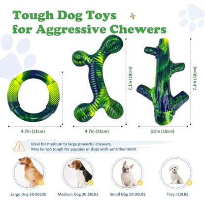 Furdog 3 Pack Dog Toys for Aggressive Chewers Indestructible Dog Toy for Large Dogs Tough Dog Toys to Keep Them Busy, Purple (Green) - color: Green