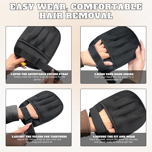 Upgraded Pet Hair Removal Glove for Cats & Dogs, Reusable Five-Finger Static Pet Glove with Adjustable Strap, Pet Hair Remover Tool On Clothes, Furniture, Laundry and Car Interior