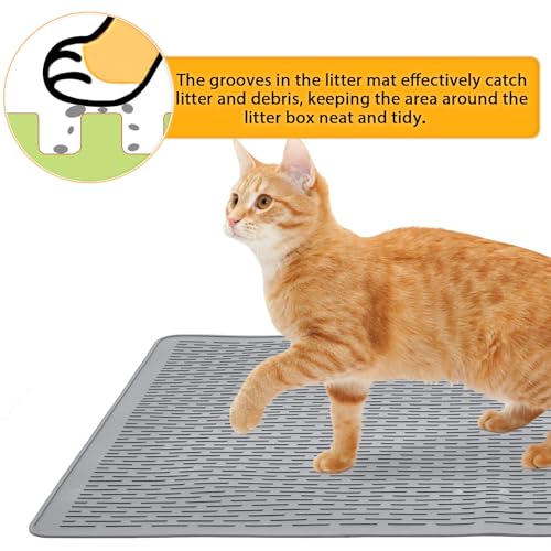 Large Cat Litter Mat 39x27 Inch, XL Waterproof Cat Mat for Litter Box with Raised Edges & Textured Surface, Washable Rubber Cat Litter Catcher Mat for Multiple Cats, Easy to Clean, Gray - style: Grey-39"x27"