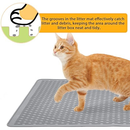 Large Cat Litter Mat 39x27 Inch, XL Waterproof Cat Mat for Litter Box with Raised Edges & Textured Surface, Washable Rubber Cat Litter Catcher Mat for Multiple Cats, Easy to Clean, Gray - style: Grey-39"x27"
