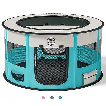 Dog Playpen Puppy Play Pen Indoors Pet Crate Small Dog Cage Portable Foldable Cat Kennel for Kitten Hamster Rabbit Bunny Guinea Pig with Collapsible Food Bowl Carrying Case - color: Cyan, style: S