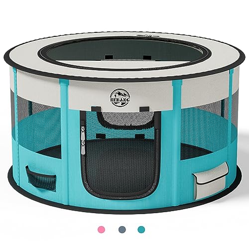Playpen for Dogs, 44"*44"*24" Large Foldable Pet Play Pens Indoor Outdoor Exercise Pen with Carrying Case Food Bowl for Cat Puppy Rabbit - color: Cyan, style: L