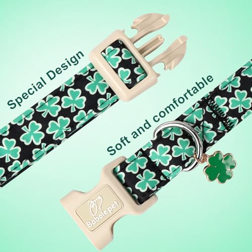 St Patricks Day Dog Collar for Small Dogs - Green Lucky Shamrock Boy Dog Collars, Irish Clover Pattern Black Male Puppy Collar with Quick Release Buckle XS - color: Clover, size: XS