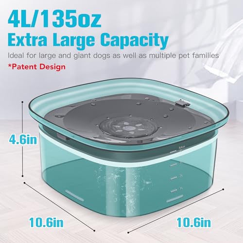 UPSKY 4L Dog Water Bowl 135oz No Spill Dog Bowl Extra Large Capacity Slow Drinking Water Feeder, Splash Proof Pet Water Dispenser Vehicle Carried Travel Water Floating Bowl for Dogs, Cats - color: L-Green, size: 4 L