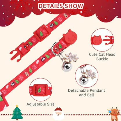 SCENEREAL Christmas Cat Bandana Collar with Bell Bowtie - 2 Pack Breakaway Kitten Collars, Adjustable Cute Pet Accessories for Cats and Small Dogs - color: Bandanas & Bow (Christmas Print)