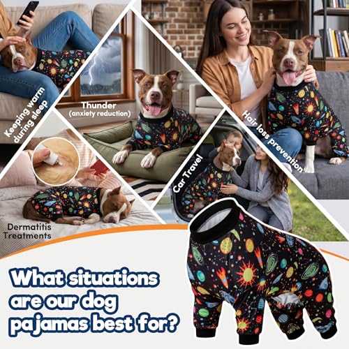 LovinPet Big Dogs Onesies: Big Dog Pajamas, Post Surgery/Wound Care, Lightweight Stretchy Fabric, Interstellar Black Print, Dog Jumpsuit, Anti Licking, Pet PJ's/Medium - color: Black, size: Medium
