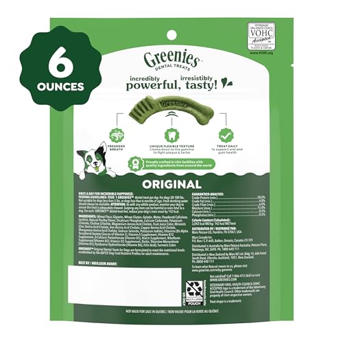 Greenies Veterinarian-Recommended Adult Natural Dental Dog Treats Large Size, Dog Dental Chews, Original Flavor, 6 oz. Pack, 4 Count - size: 4 Count (Pack of 1)