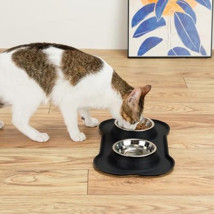 Conlun Dog Bowls with Silicone Feeding Mat, No Spill Food Water Dish Set, Dishwasher Safe, 2 Stainless Steel Puppy Bowls, Suitable for Tiny Dogs Kittens Cats Rabbits Pets under 8lbs, Extra Small,Black - color: Black, size: Extra Small-5 oz