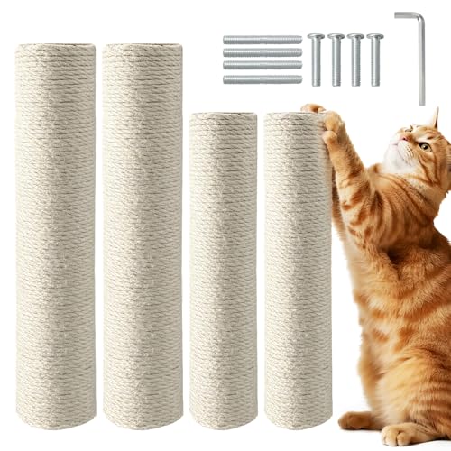 4 Pack Cat Scratching Post Replacement, 15.7 x 3.1 Inch Sisal Poles with M8 Screws, Refill Parts for Indoor Cat Towers and Furniture Repair-White - color: White, size: 15.7 x 3.1 Inch