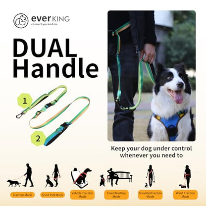 ‌EVERKING 6ft Hands-Free Dog Leash - 6-in-1 Adjustable with 360° Rotating Buckle, Night Reflective & Shock Absorbing for Large/Small Dogs (Up to 120lbs) (Green) - color: Green