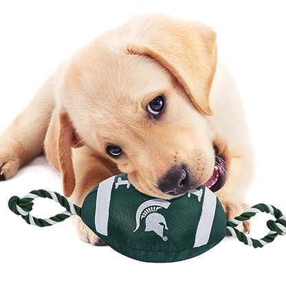 NCAA Michigan State Spartans Football Dog Toy, Tough Quality Nylon Materials, Strong Pull Ropes, Inner Squeaker, Collegiate Team Color - color: Michigan State Spartans