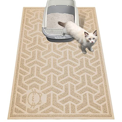 UPSKY Cat Litter Mat, Litter Trapping Mat Soft on Kitty Paws, Large Litter Box Mat 35" x 24" Scatter Control for Indoor Cats Waterproof and Extra Large Pretty Litters Carpet - color: E-Beige
