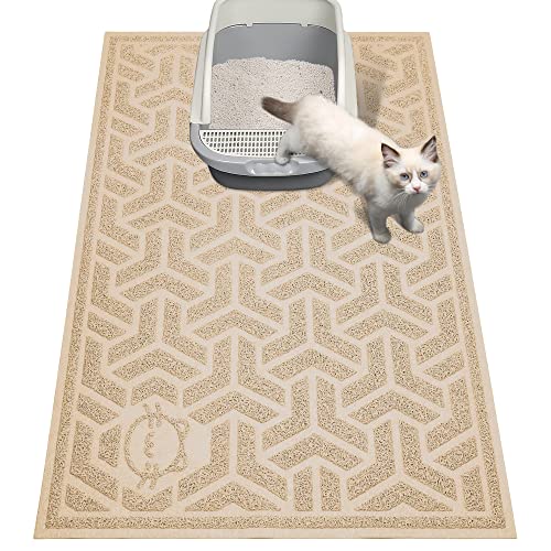 UPSKY Cat Litter Mat, Litter Trapping Mat Soft on Kitty Paws, Large Litter Box Mat 35" x 24" Scatter Control for Indoor Cats Waterproof and Extra Large Pretty Litters Carpet - color: E-Beige
